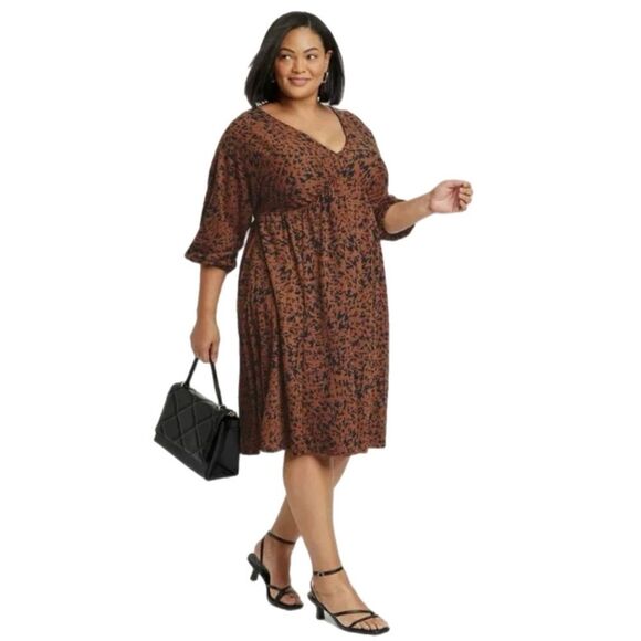 Ava & Viv Dress Women’s XXL Brown Black Animal Leopard V-Neck Faux Wrap Midi. - Picture 1 of 14